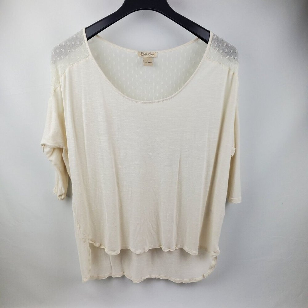 Lucky Brand Womens Tunic 3/4 Sleeve High Low Hem Boat Neck Pullover Cream Large